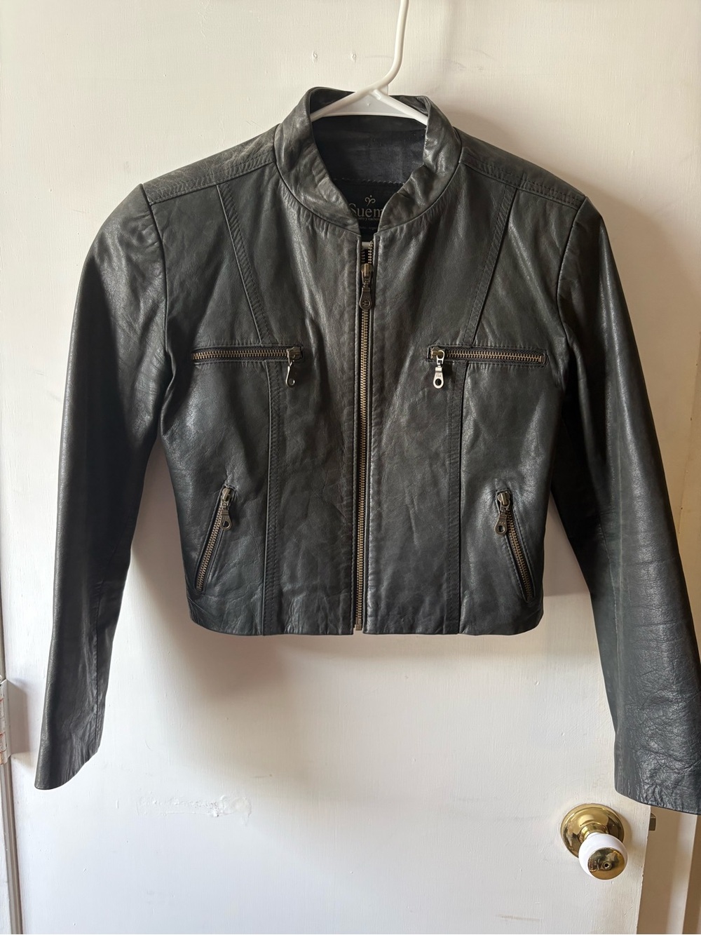 Black Leather Zip-Front Women's Jacket